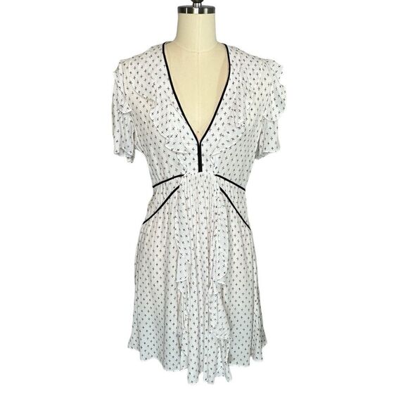 Maje White Princess  Ruffle Front Mini Dress | Size M - Picture 5 of 14